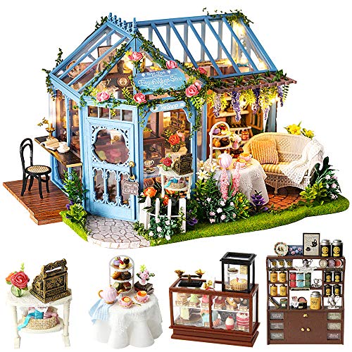 CUTEBEE Puppenhaus Miniatur mit Möbeln, Idee DIY hölzernes Puppenhaus-Kit sowie staubdicht und Musik-Bewegung, Maßstab 1:24 Kreativraum…