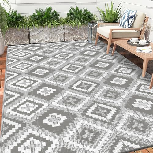 Enyhom Groß Außenteppich 240 x 300 cm, Robuster Flachgewebe Kunststoff Picknickdecke, Wendbarer UV-beständige Campingmatte, Wasserdicht Farbecht Balkonteppich für Outdoor RV Camping Terrassen Garten
