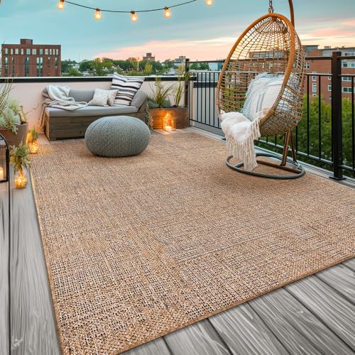 TT Home In-& Outdoorteppich Wetterfest Terrasse Uni Moderner Boho Abstrakt, Farbe:Beige Braun, Größe:200x280 cm