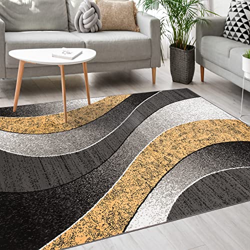 Mazovia Modern Teppich - Kurzflor - Teppich für Wohnzimmer, Schlafzimmer, Esszimmer - ÖKO-TEX Wohnzimmerteppich, Robust und pflegeleicht, Niedrige Florhöhe – Teppiche - grau gelb 250 x 300 cm