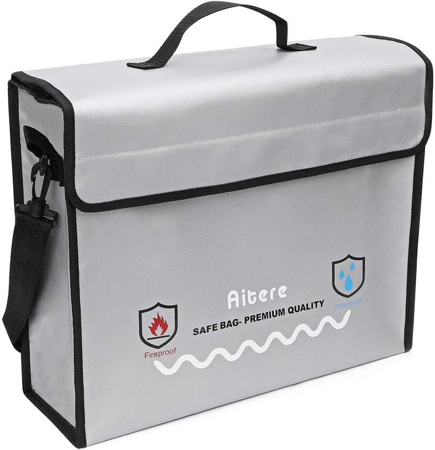 Feuerfeste Dokumententasche, geldkassette feuerfest wasserdicht dokumentenbox, Reisepass, Bankdateien, Geld und Wertgegenstände,feuerfeste geldkassette in Schwarz(Grau-)