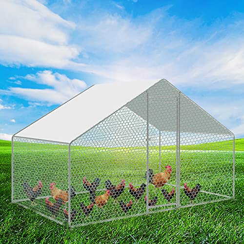 Herrselsam Hühnerstall Freilaufgehege XL, 3x2x2m mit Schloss aus Verzinkter Stahl und Wasserdichtes PE-Farbtuch Tiergehege, Schnell zu reinigen, Viel Platz für Hühner