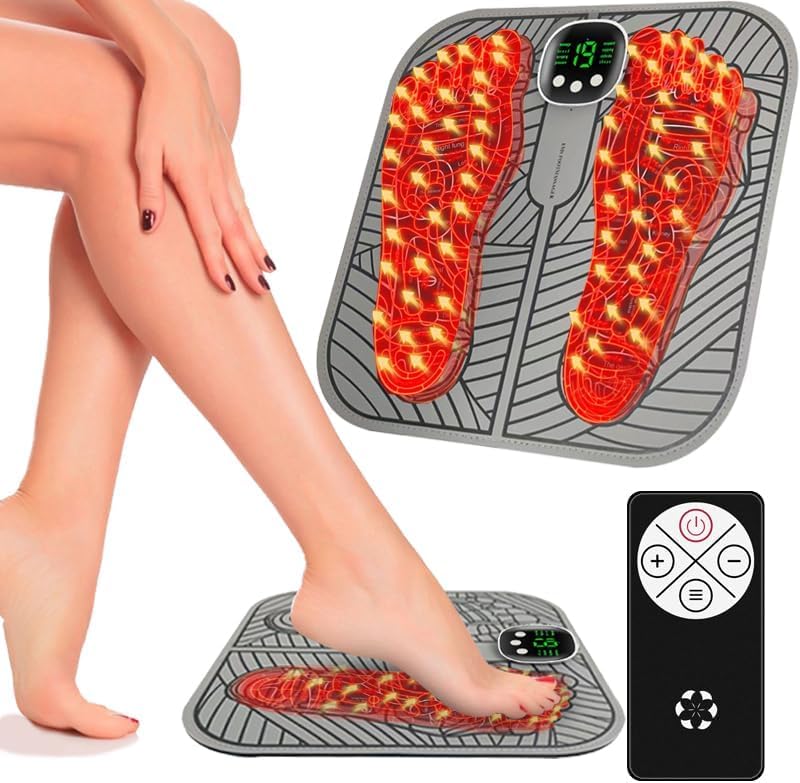EMS Fußmassagegerät, Jkevow Fussmassagegerät Elektrisch 8 Modi und 19 Levels mit Fernbedienung, USB Tragbare Massagematte Fördern Die Durchblutung Reduzieren Muskelschmerzen