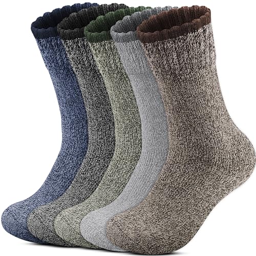 Reamphy 5 Paar Thermosocken Herren, Winter Warme Socken Merino Wollsocken Herren 39-46, Dicke Atmungsaktiv Socken Wintersocken Wandersocken für Wandern, Zuhause, Freizeit, Sports