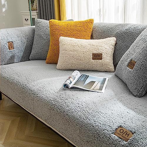 LINGKY Samt Sofabezug 1 2 3 4 Sitzer, L Form Sofaüberwurfe, Ecksofa Sofa überzug Pets Dog Couch überzug Anti-rutsch Sofaschutz, Ultra Weicher Sofaschoner (Grau, 70x70cm/Quadrat)