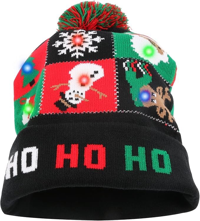 Forhome Christmas Beanie LED,LED Mütze Weihnachtsmützen,LED Weihnachtsmütze,LED Leuchten Strickmütze Weihnachten,Es gibt 3 Arten von leuchtenden Modi Weihnachtsmützen aus Fleece (Christmas Knit Hat)
