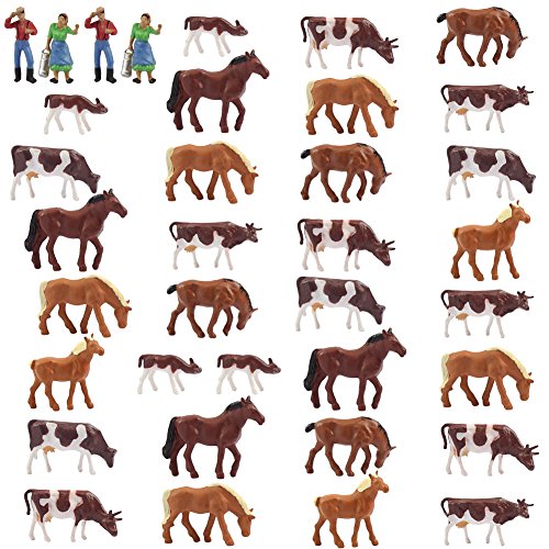 36Stk. Verschiede Rinder Kühe Pferde Figuren Bunt Tierfiguren Spur H0 1:87 Bauernhof Dekor modellbahn Landschaft miniaturfiguren
