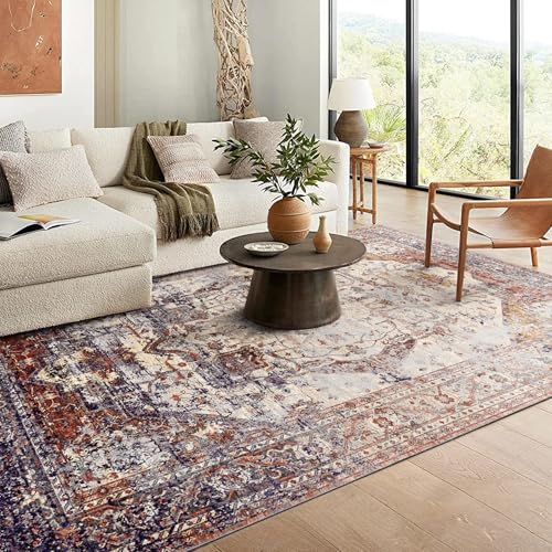 Hawthyhome Teppiche Wohnzimmer Schlafzimmer,Vintage Teppich Waschbarer Kurzflor Teppich,Anti-Rutsch Unterseite,Flauschig Weich Teppiche,Grösse:240x300cm,Farbe:Vintage Rot
