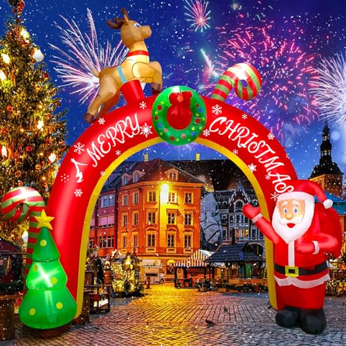 EBANKU 10FT Weihnachten aufblasbare Dekoration mit Build-in-LEDs, Blow Up Hof Weihnachtsmann Dekoration Weihnachten Torbogen aufblasbare Dekorationen für Party Indoor, Outdoor