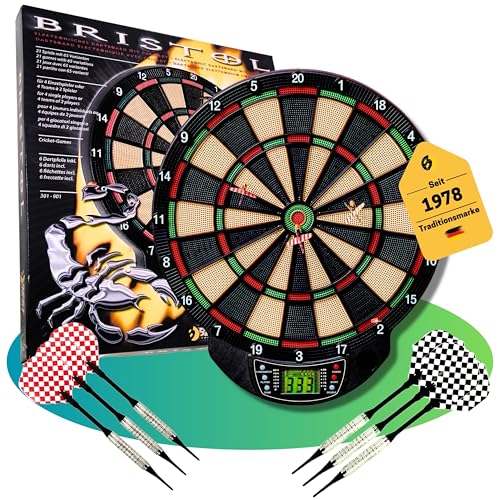 Best Sporting Elektronische Dartscheibe Bristol Evolution I LCD I Dartboard mit 21 Spielen mit 65 Varianten I Dartautomat mit Soundeffekten I kabellos nutzbar I 6 Dartpfeilen und Ersatzpitzen