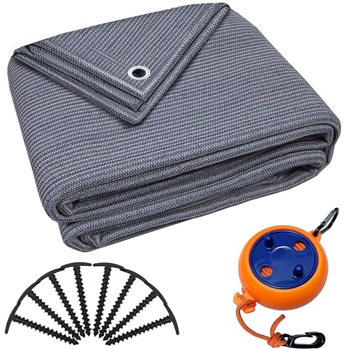 valuents Outdoor Teppich – blau/grau – vers. Größen – 200x300cm – Vorzeltteppich für Camping/Wohnwagen/Wohnmobil inkl. Tragetasche +Wäscheleine & 8X T-Heringe