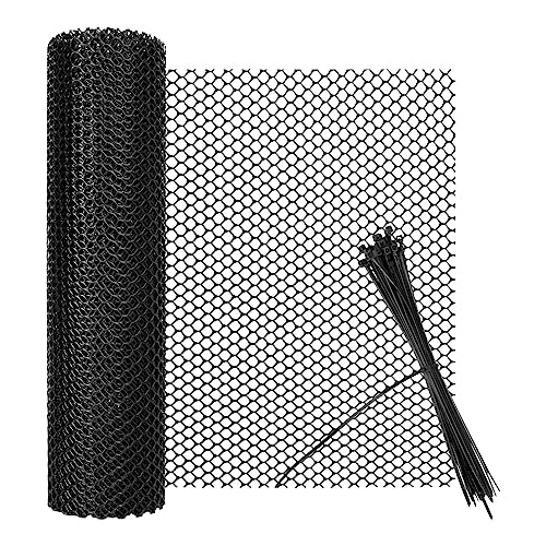 Hühnerzaun Geflügelzaun Kunststoffgitter Kunststoffzaun 8mm Loch Gartennetze Zaunnetz Katzennetz für Balkon Garten (Schwarz, 40cm×3m)