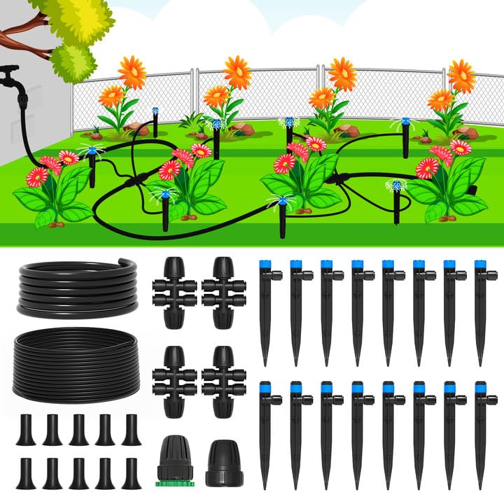 Upgrade Quick-connect Bewässerungssystem Garten, 24M+5M DIY Wassersparend Tropfbewässerung, Micro Drip Bewässerung Kit für Pflanzen im Freien, Gewächshaus, Blumen, Beete, Rasen