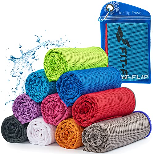 Fit-Flip Airflip Kühltuch - Ice Cooling Towel - das kühlende mikrofaser Sporthandtuch für Nacken und Hals - Kühlhandtuch für Fitness und Sport (blau-roter Rand, 100x30cm)
