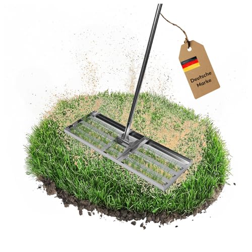 Dönges Rasenrakel 75x35 cm mit 2 Meter Stiel [für den perfekten Rasen] I Ideal zur Rasenpflege, Sandverteilung und Rasennivellierung I Leicht und handlich anwendbar zum Rasen rakeln und Lawn Leveling